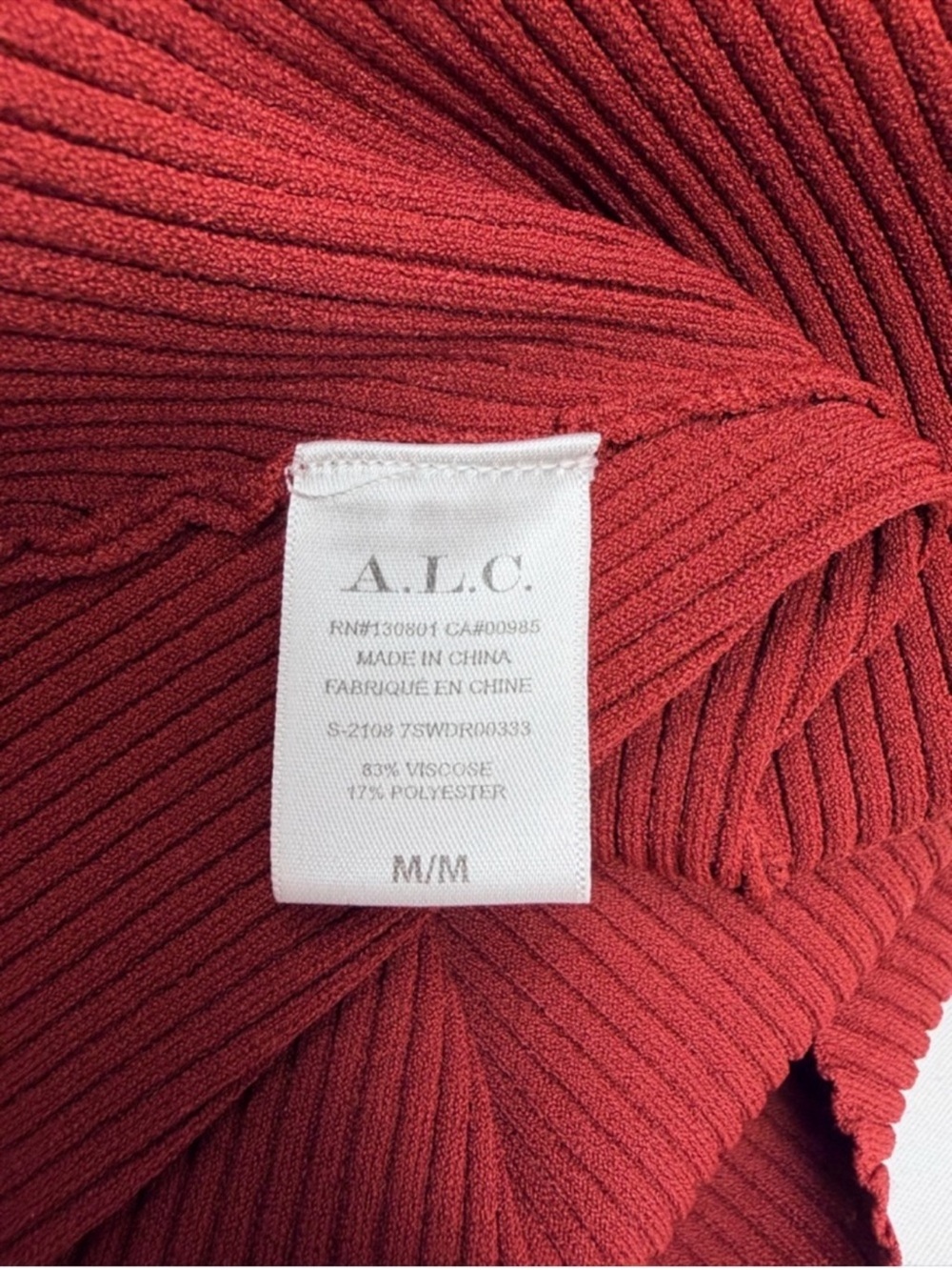 A.L.C. Lance Asymmetric Ribbed Knit Collared Dress Size Medium Sumac Red Midi - Picture 5 of 8